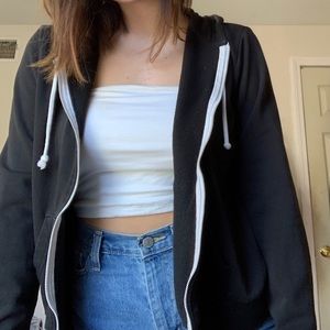 black zip up hoodie